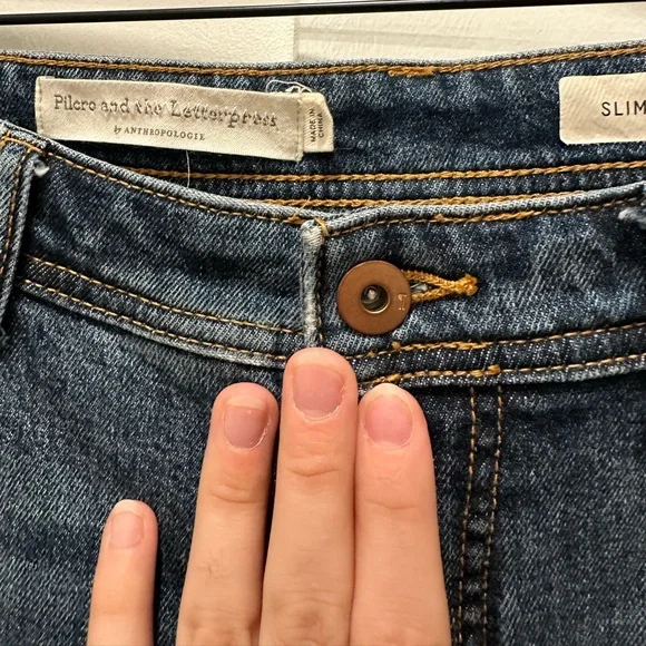 Pilcro High-Rise Embroidered Slim Straight Jeans, Denim Medium Blue - Picture 12 of 16